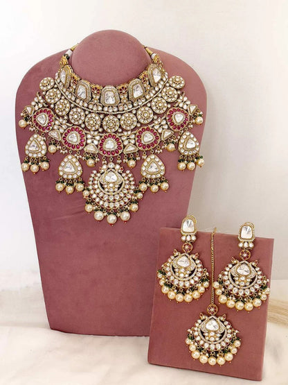 Half Moon Shaped Pendant Studded Bridal Choker
