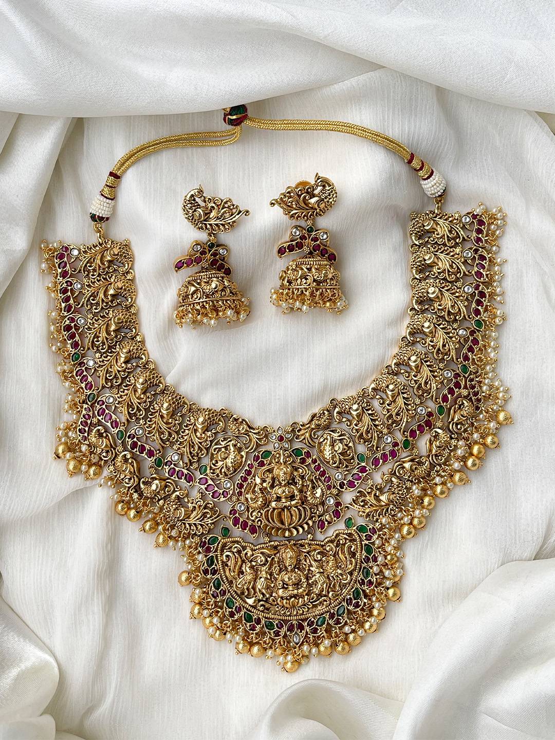 Ishhaara Premium Snikerdoodle Lakshmi Temple Bridal Set