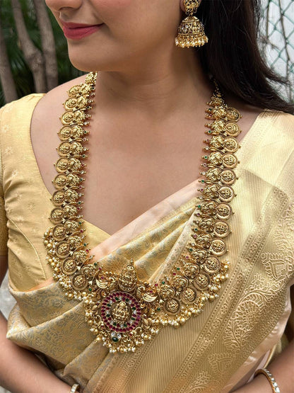 Divine Radiance Antique Nagas Work Long Haram Set