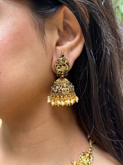 Divine Radiance Antique Nagas Work Long Haram Set