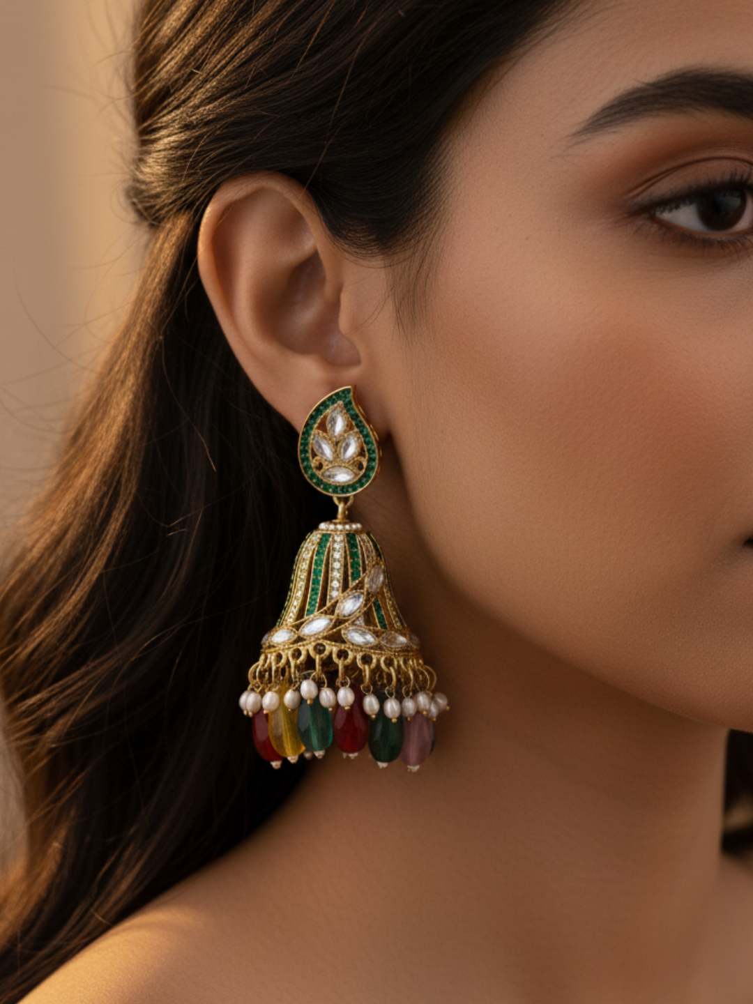Jadau Jhumka Earring With Pearl Work