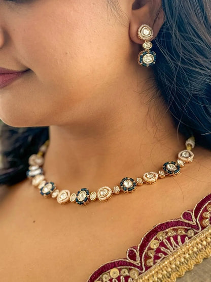 Royal Blue Kundan Polki Choker Necklace