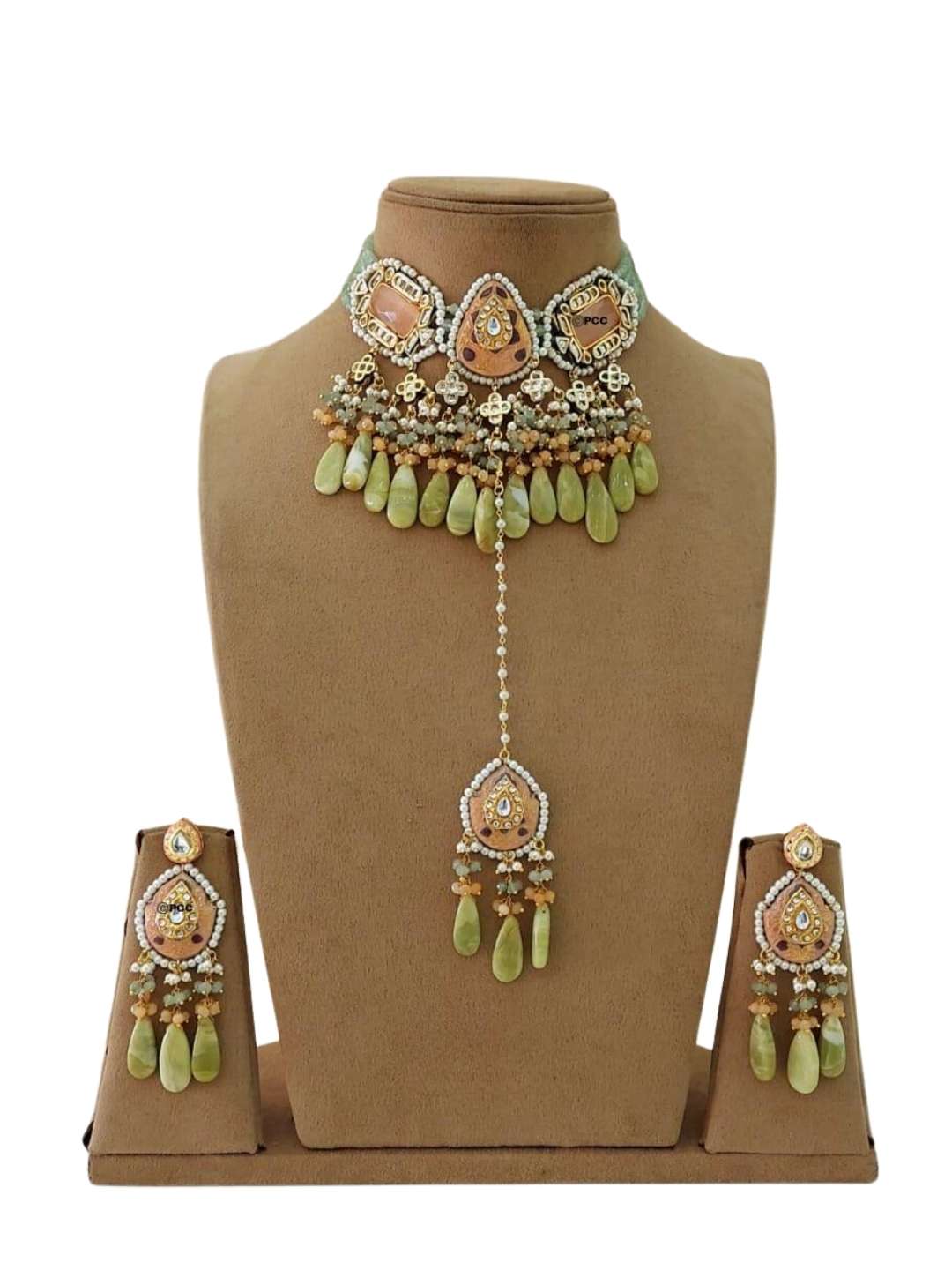 Jadau Meena Kundan Hand Work Necklace And Earrings