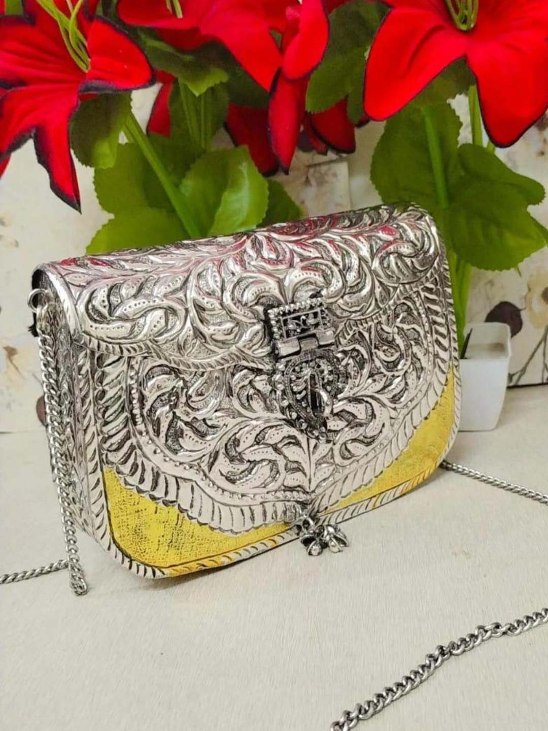 Exclusive Hand Carved High Quality German Silver Dual Tone Purse