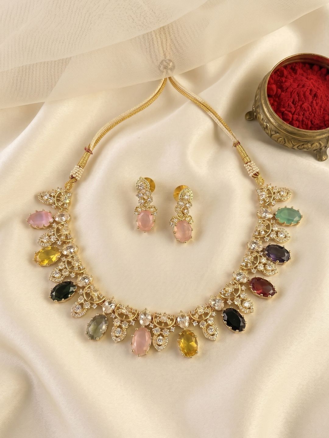 Oval Drop Jadau Necklace Set