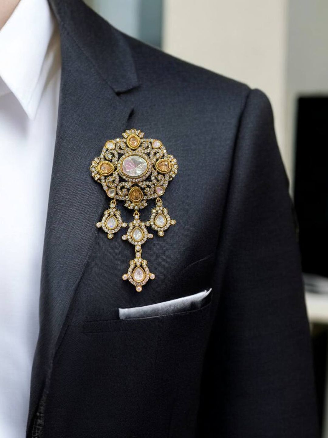 Vintage Polki Kundan Studded Groom Brooch