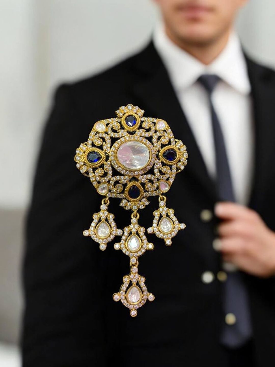 Vintage Polki Kundan Studded Groom Brooch