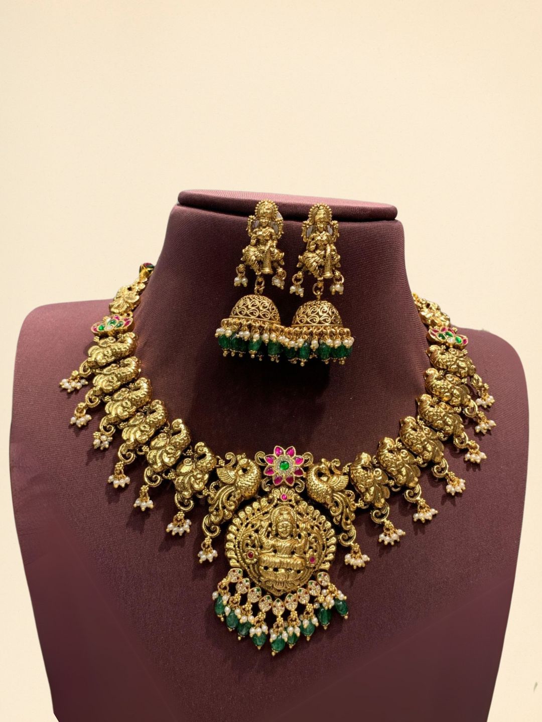 Regal Jadau Lakshmi Peacock Designed Short Necklace