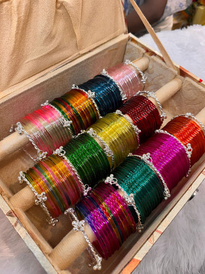 Assorted Jelly Bangles With Silver Gungroo And Organiser