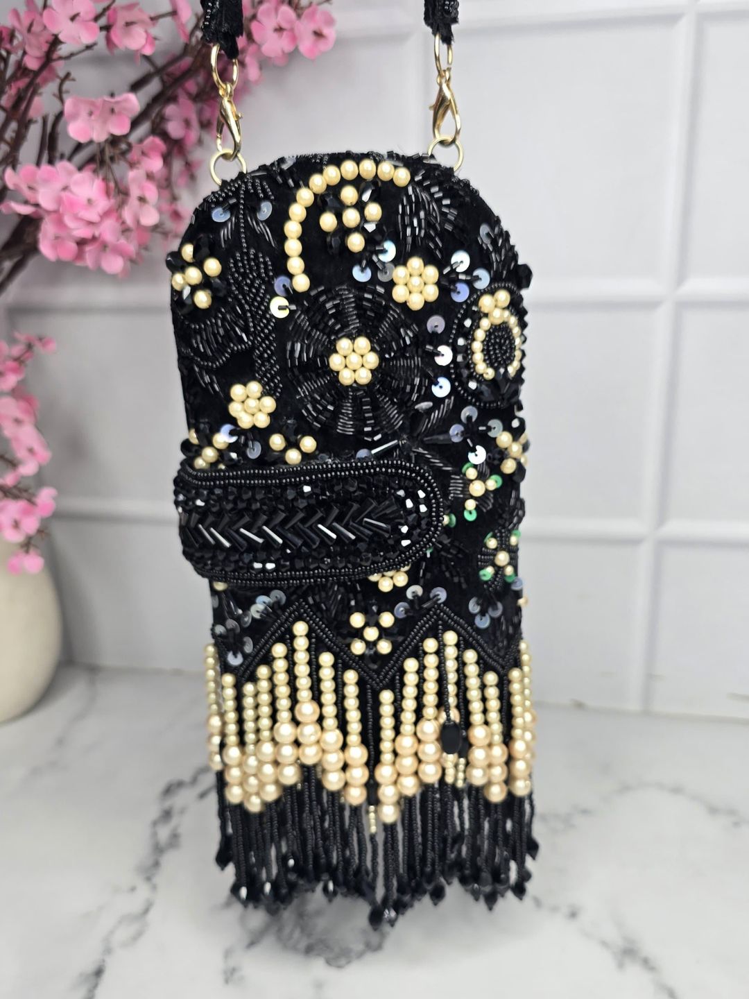 Multi Color Sequin Gulnaz Floral Embroidered Tasseled Potli Bag