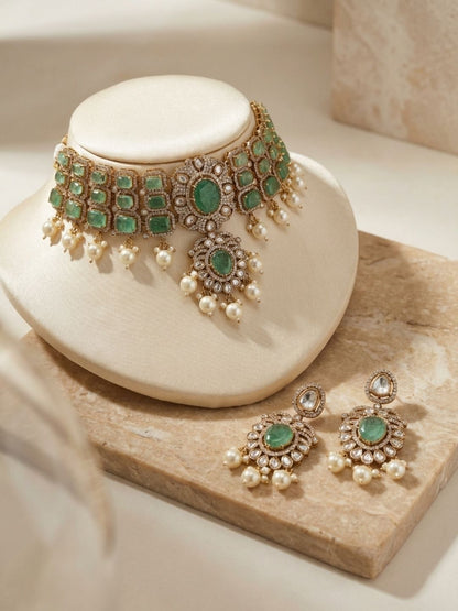 Kundan Polki And Pearl Meenakari Choker Necklace Set