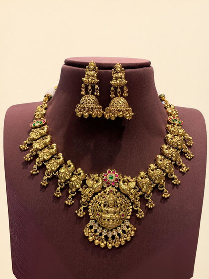 Regal Jadau Lakshmi Peacock Designed Short Necklace