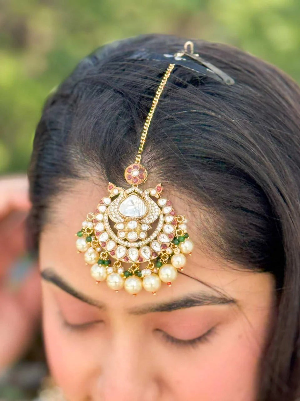 Half Moon Shaped Pendant Studded Bridal Choker