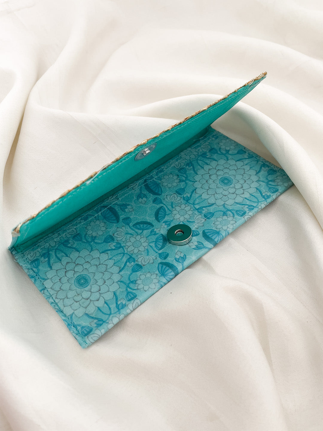 Blue Colored Dulha Dulhan Embedded Fabric Envelope Clutches