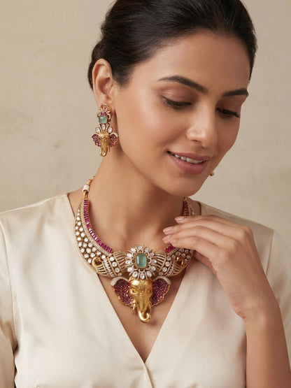 Victorian Plated Elephant Faced Necklace