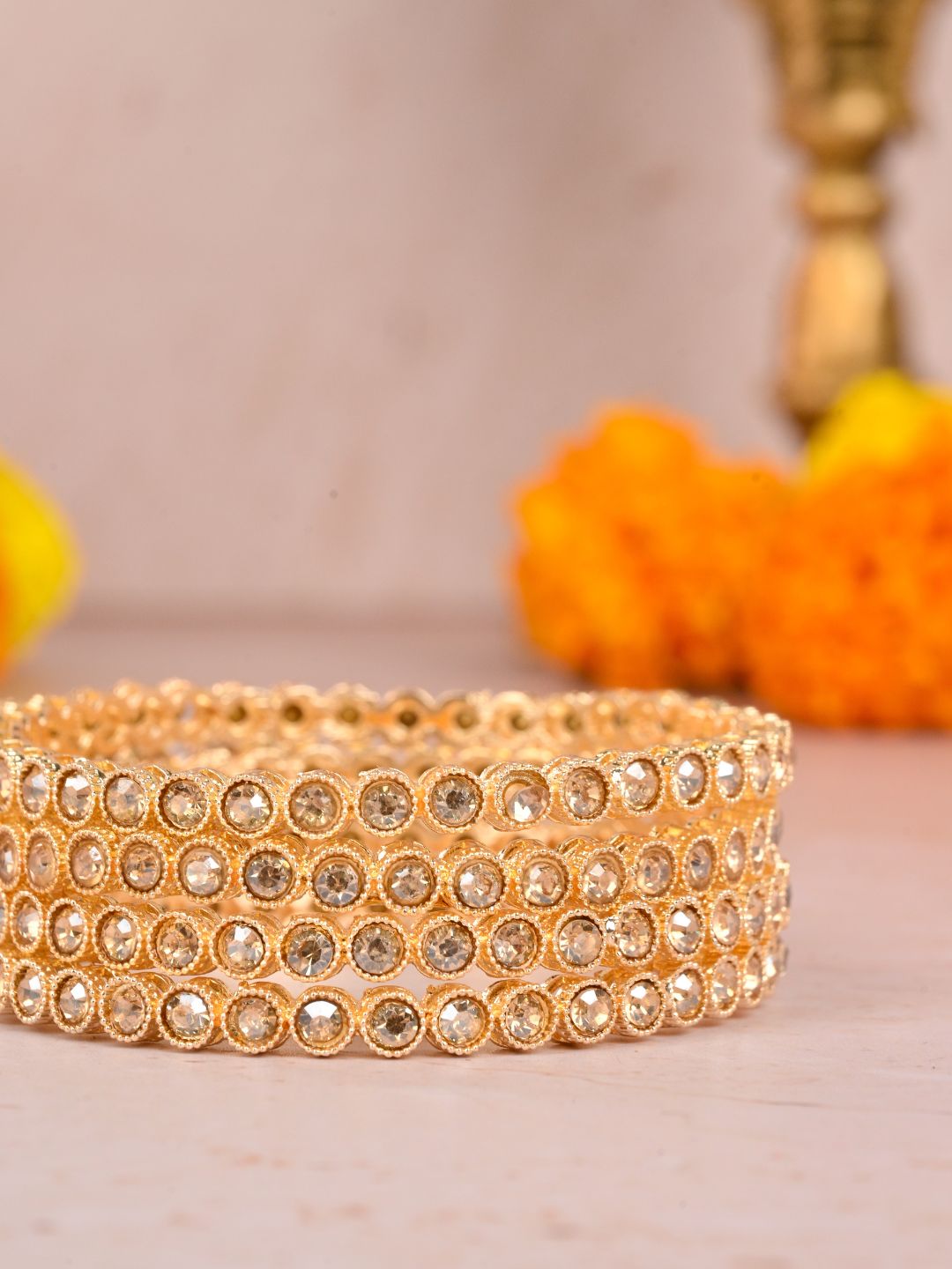 Golden Kundan Beaded Jhumka Bangles
