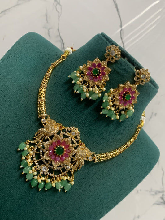 Jadau Kundan Peacock Motif Kanti Necklace Set