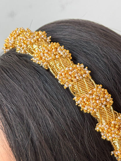 Ishhaara Gold Finish Handcrafted Hairband With Semi Precious Stone