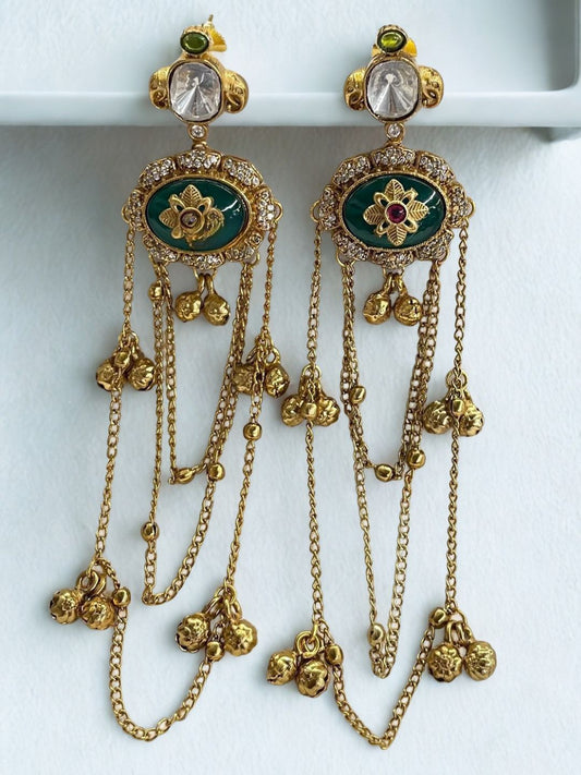 Emerald Green Floral Kashmiri Earrings