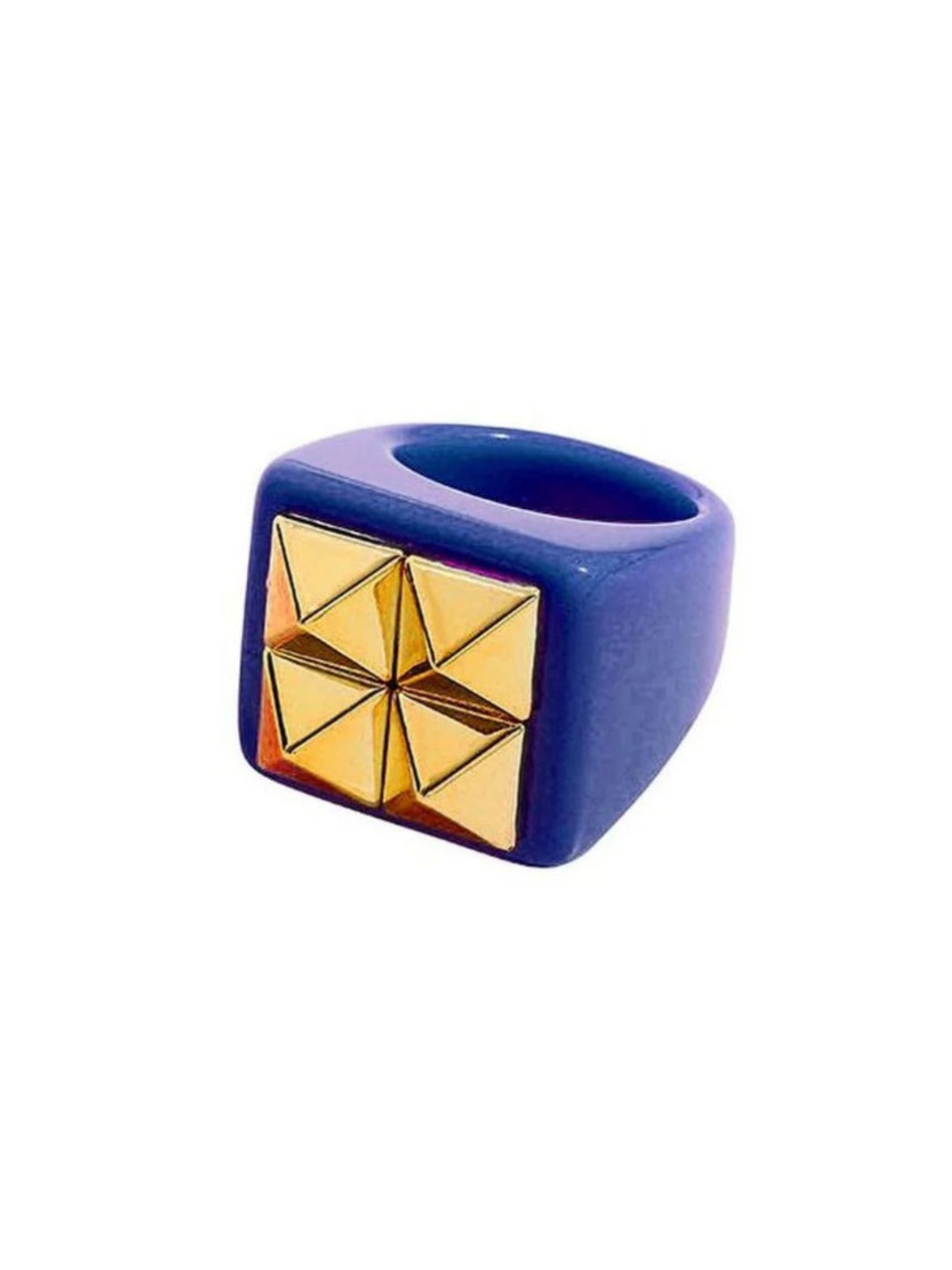 Golden Bead Heart Geometric Square Ring