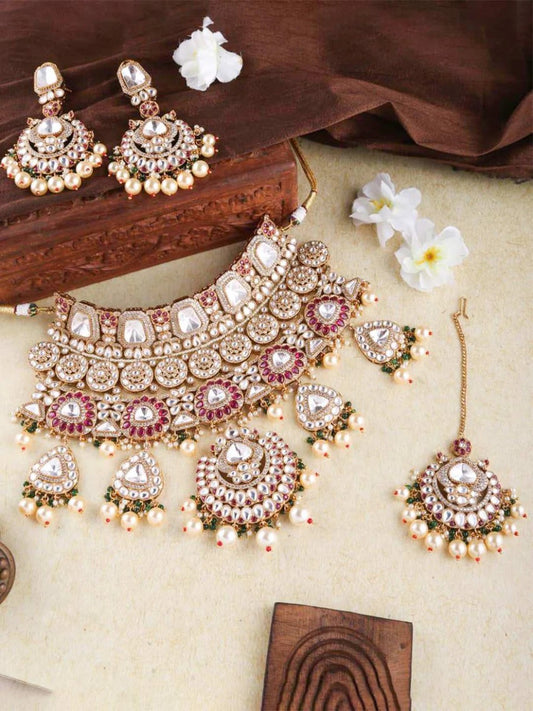 Half Moon Shaped Pendant Studded Bridal Choker