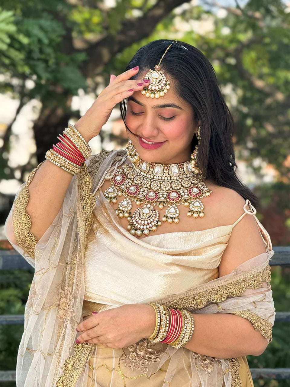 Half Moon Shaped Pendant Studded Bridal Choker