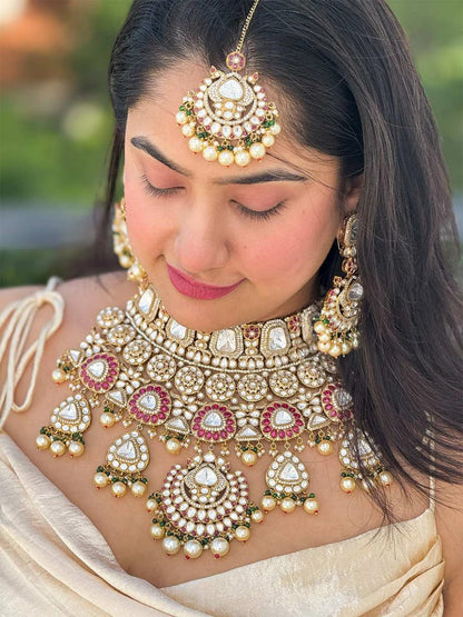 Half Moon Shaped Pendant Studded Bridal Choker