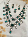 Ishhaara  Green Color Gold Plated Faux Polki Necklace Set