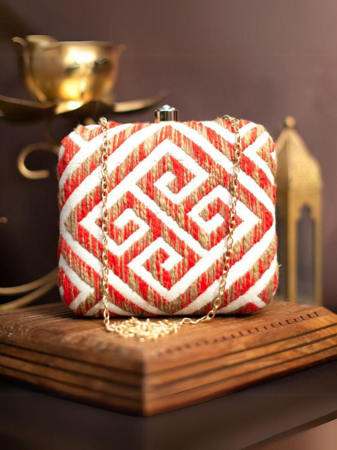 Ishhaara  Handloom Jacquard Fabric Clutch Bag