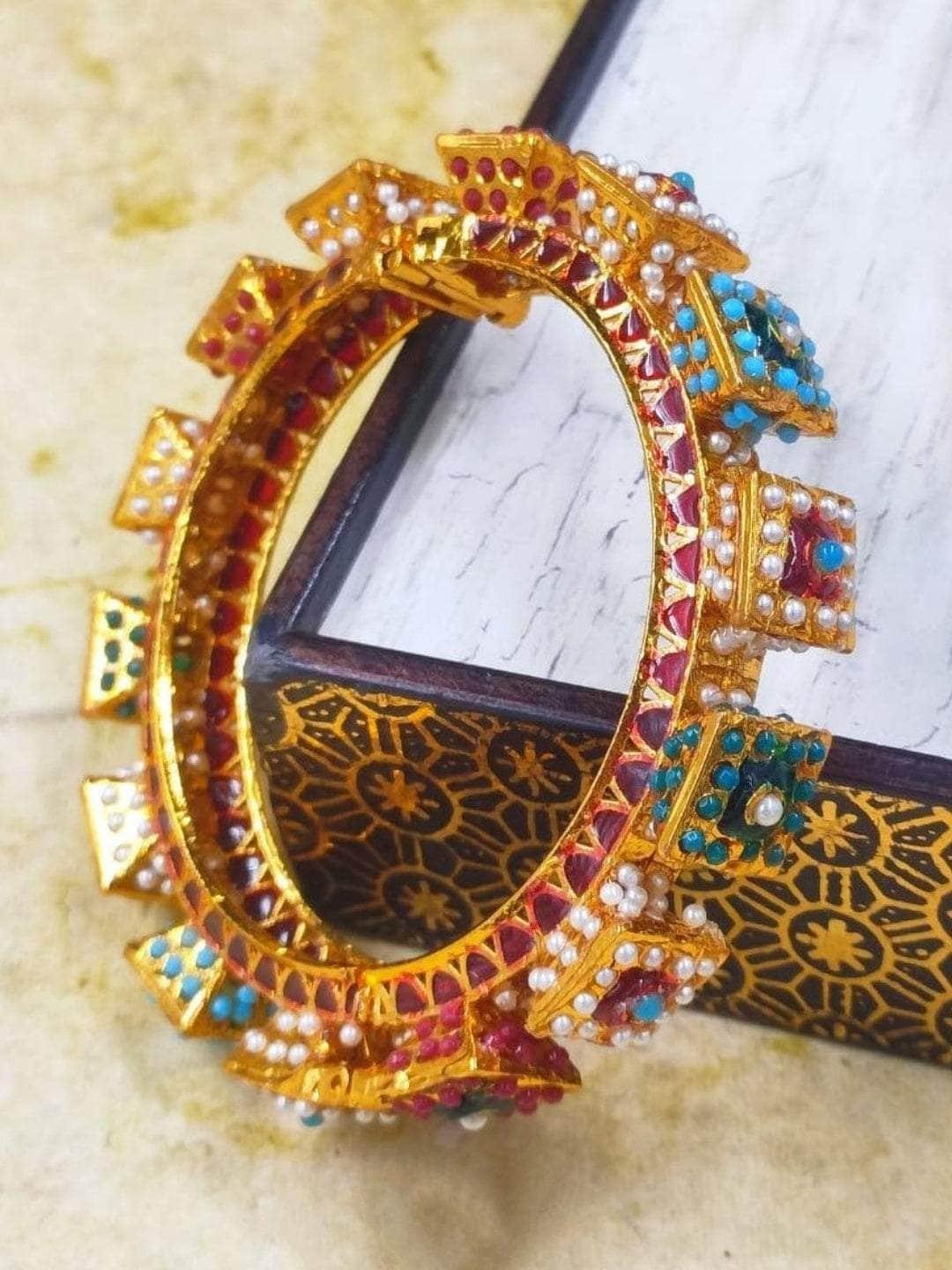 Ishhaara Box Shaped Pearl Studded Meenakari Bangle