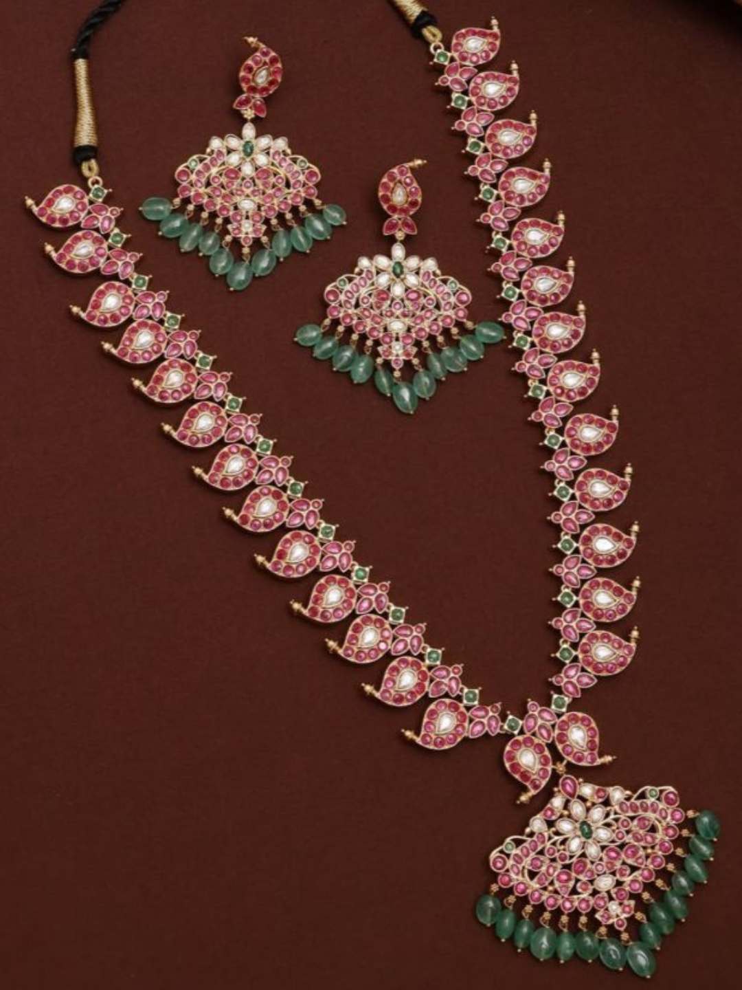 Ishhaara 2 In 1 Original Kempu Mango Shaped Kundan Studded Long Necklace