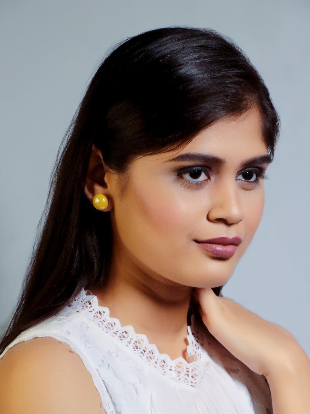 Ishhaara Pearl Statement Studs Mustard Yellow