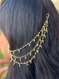 Ishhaara 3 Layer Gold Bead And Pearl Earchain