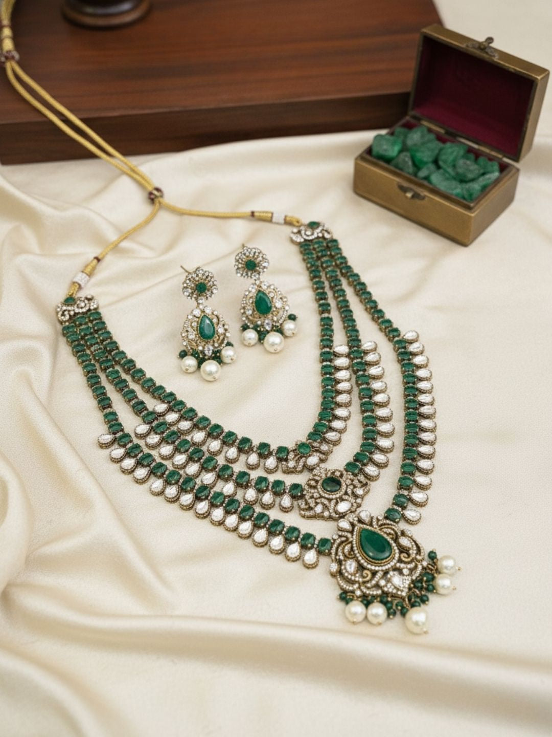 Ishhaara 3 Layers Victorian Moissanite Long Necklace