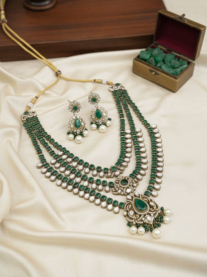 Ishhaara 3 Layers Victorian Moissanite Long Necklace