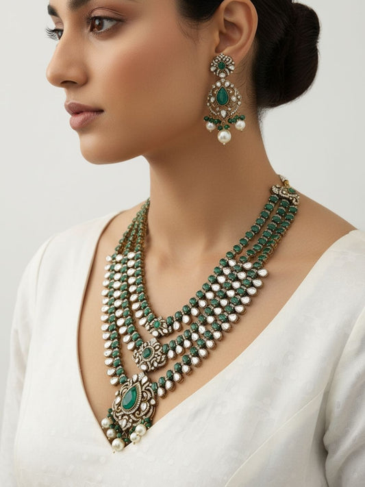 Ishhaara 3 Layers Victorian Moissanite Long Necklace