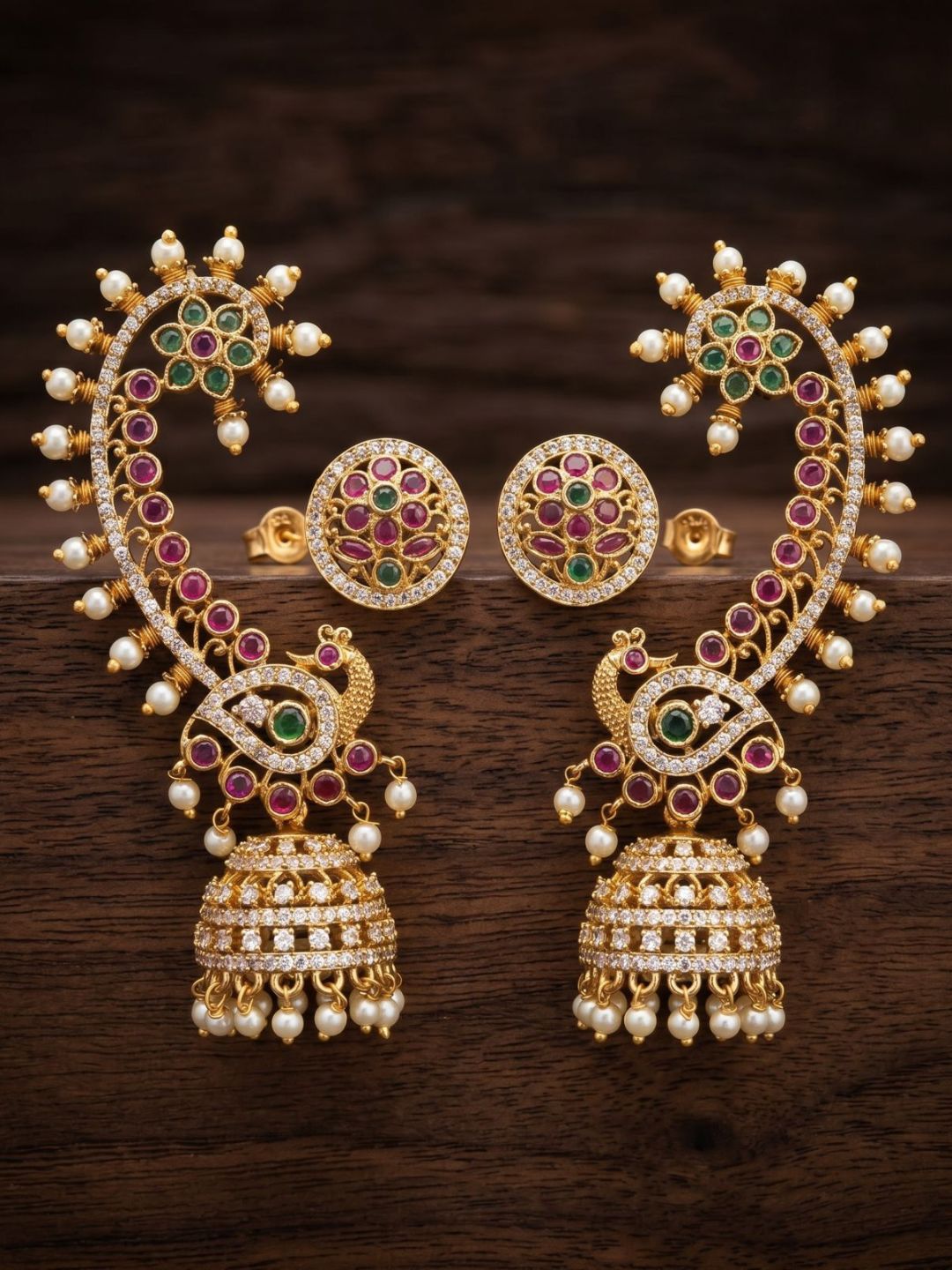 Ishhaara 4 In 1 Ear Cuffs Tops And Jhumka Earrings