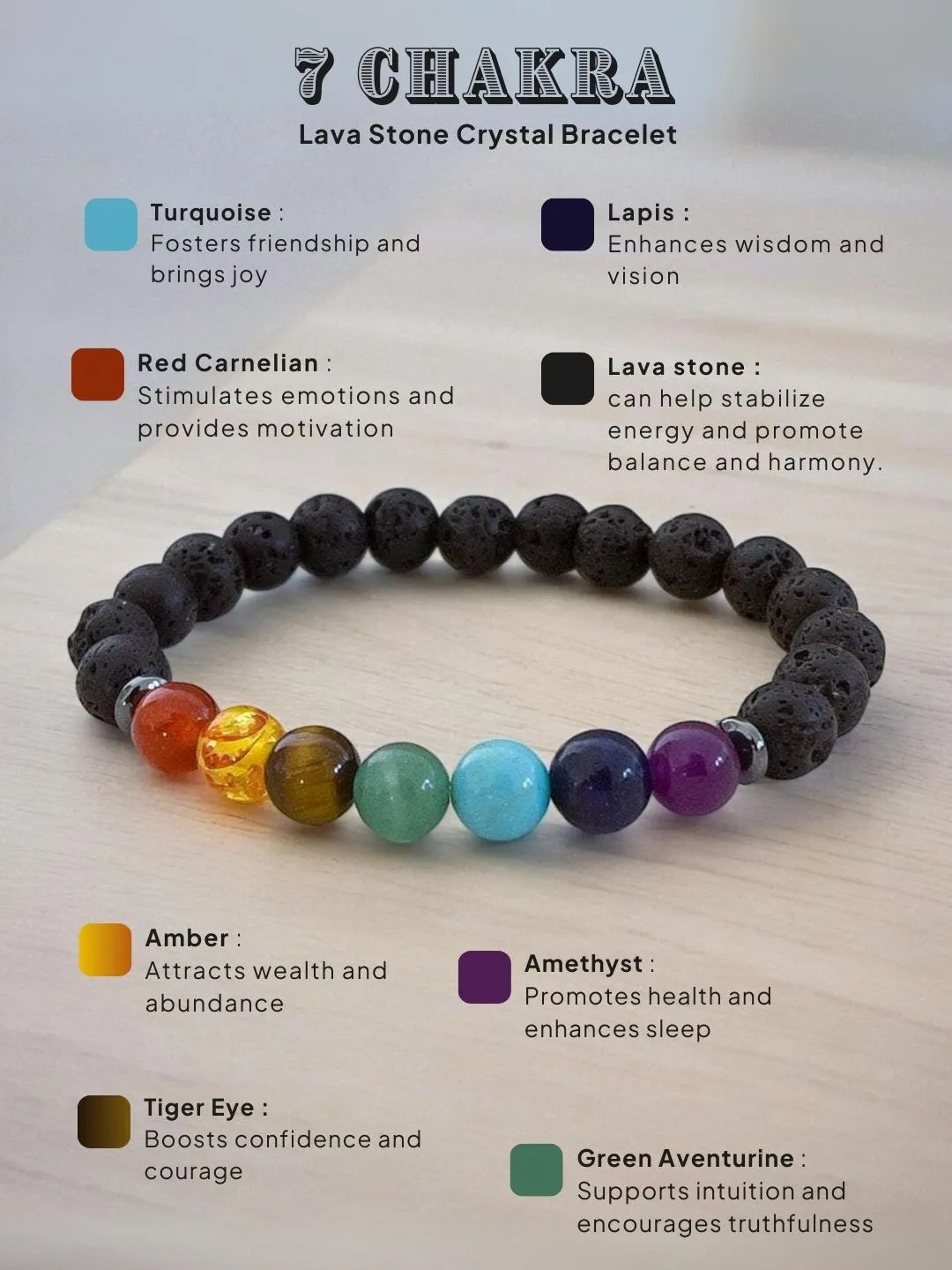 Ishhaara 7 Chakra And Lava Stone Crystal Bracelet