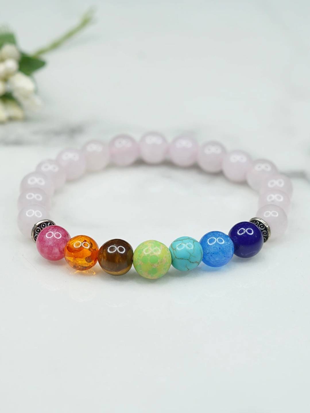 Ishhaara 7 Chakras And Rose Quartz Bracelet