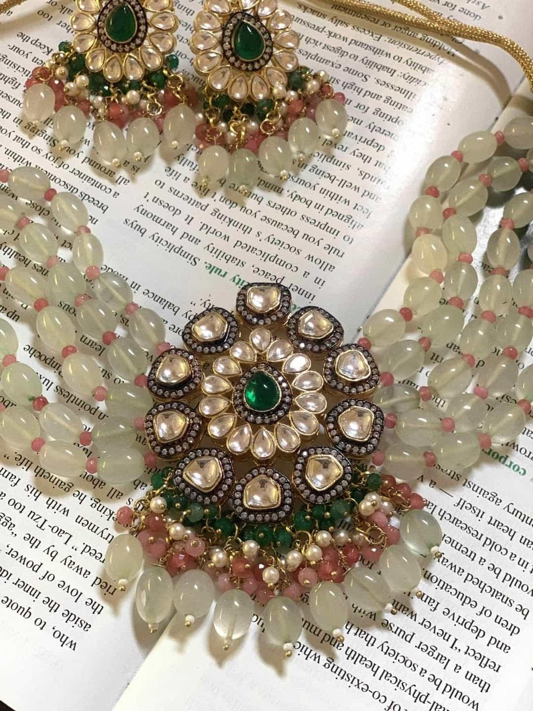 Ishhaara Aayushi In Drop Stone Multi Bead Choker Necklace Set