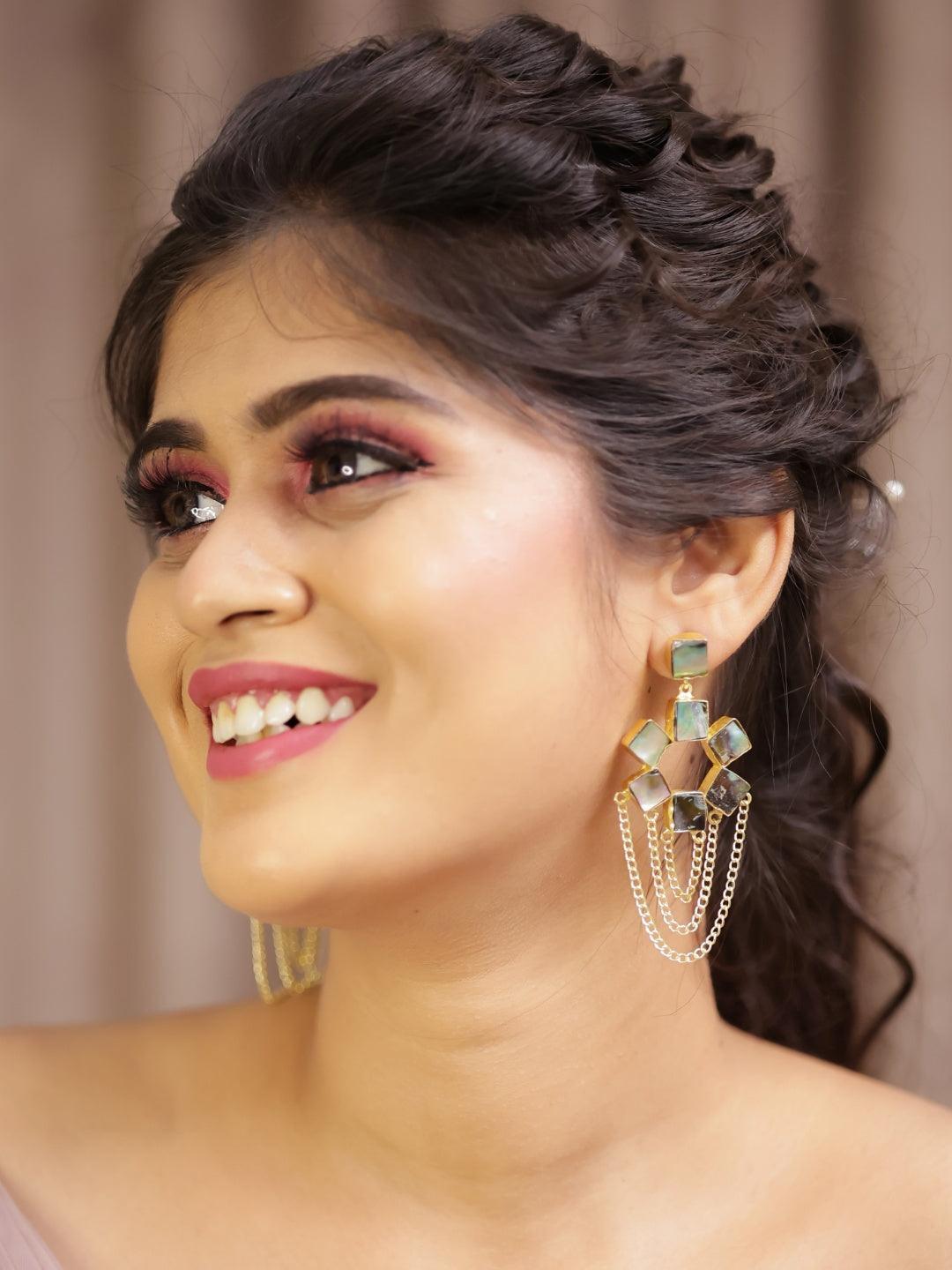 Ishhaara Abalone Shell Drop Gold Earrings