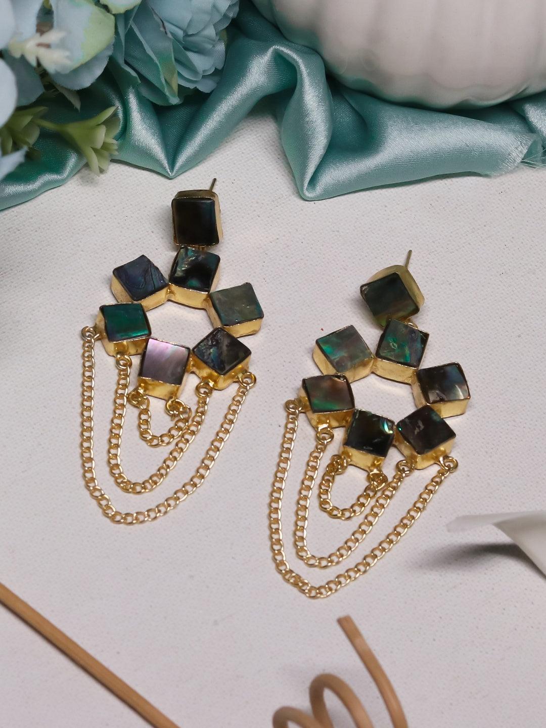 Ishhaara Abalone Shell Drop Gold Earrings