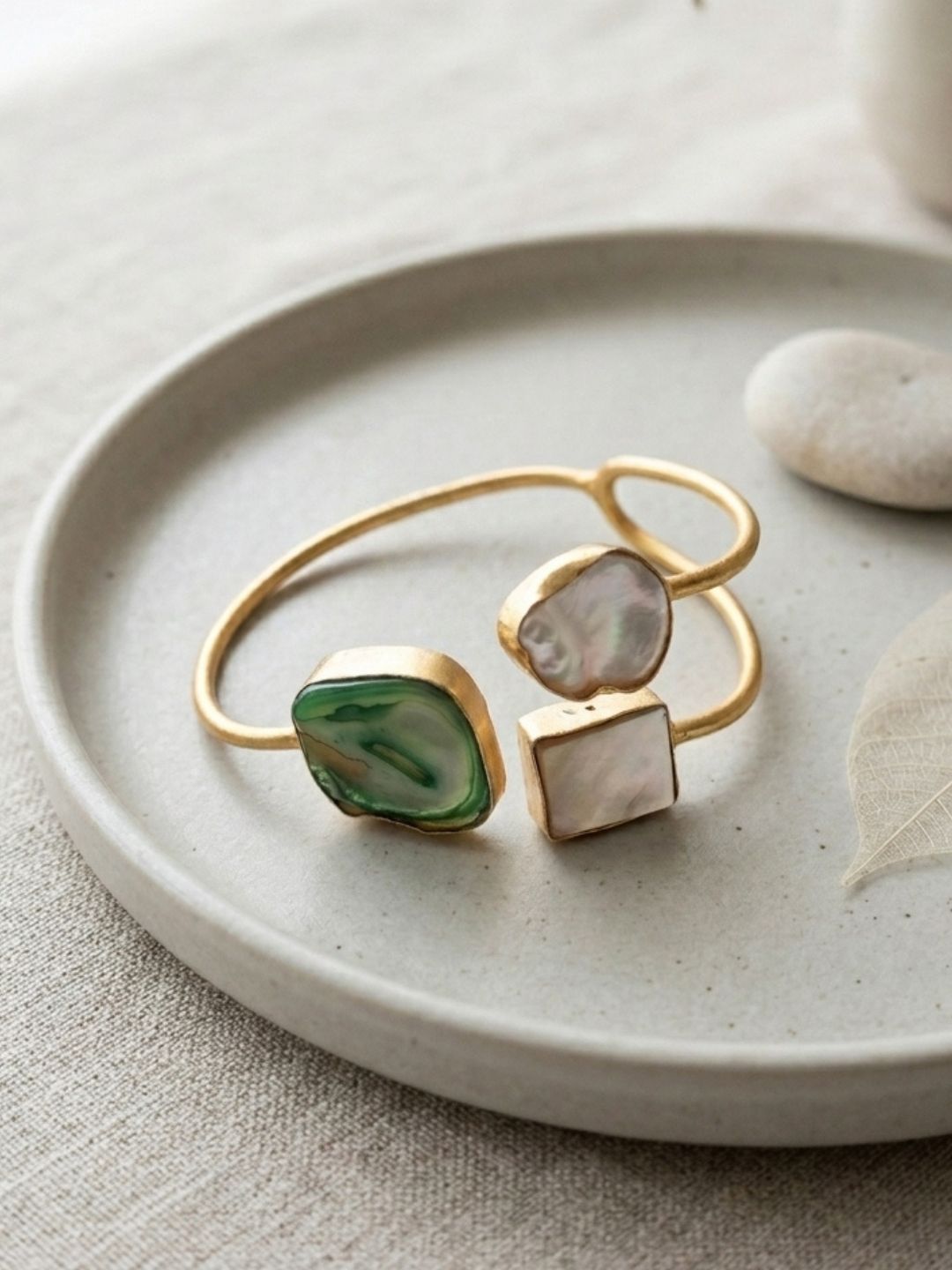 Ishhaara Abstract Stone Studded Triple Panel Open Cuff Bracelet