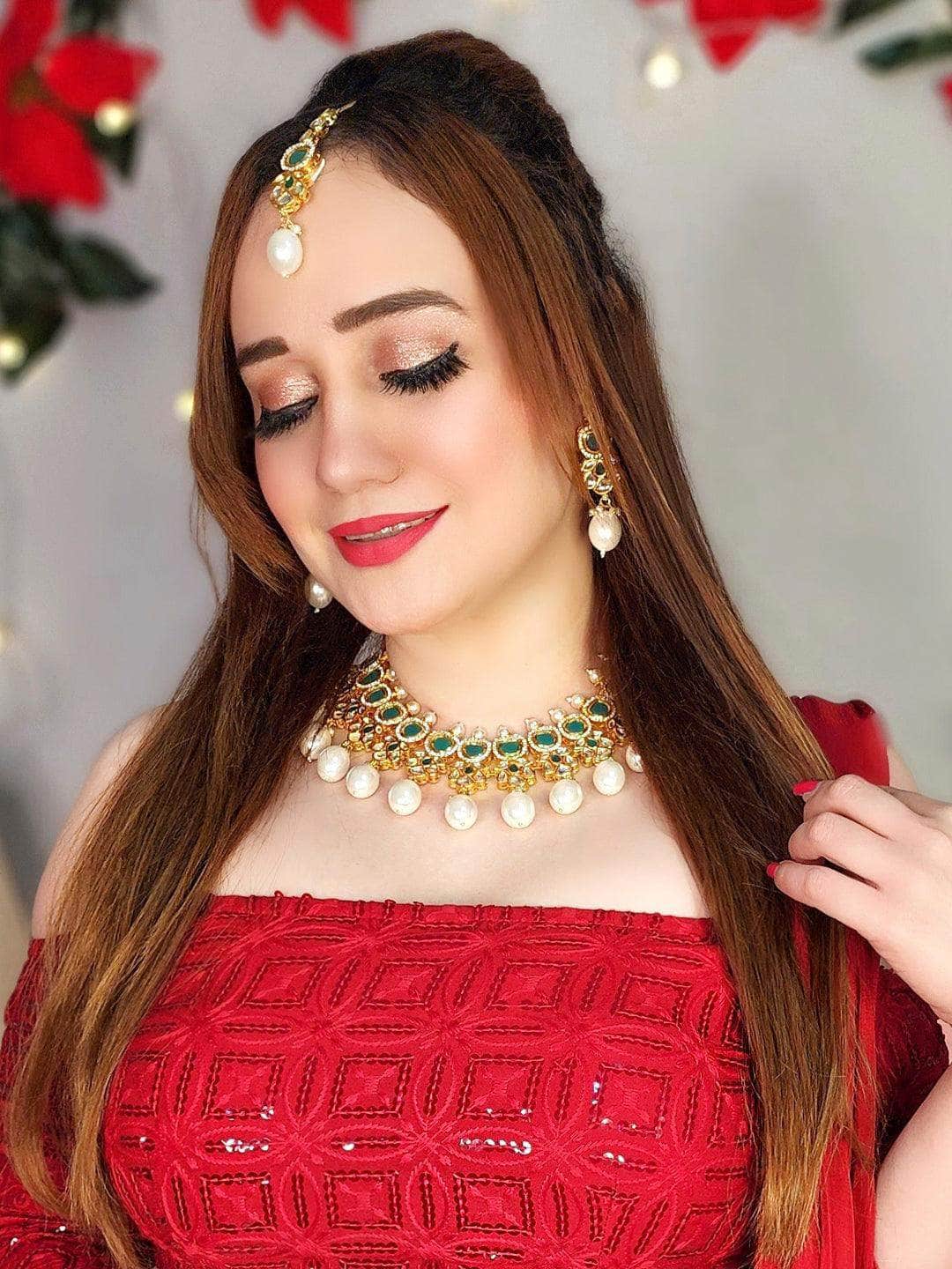 Ishhaara AD Kundan Drop Pearls Necklace Set