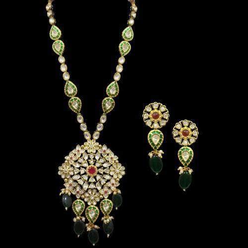 Ishhaara Ad Kundan Meena Pendant Necklace Set