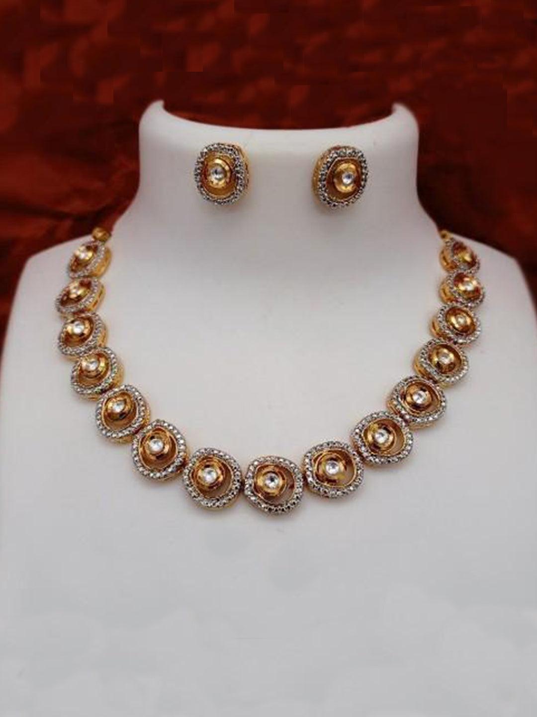Ishhaara AD Kundan Round Necklace And Earring Set