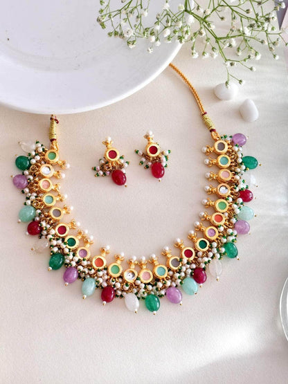 Ishhaara Ad Multi Color Kundan Necklace Set