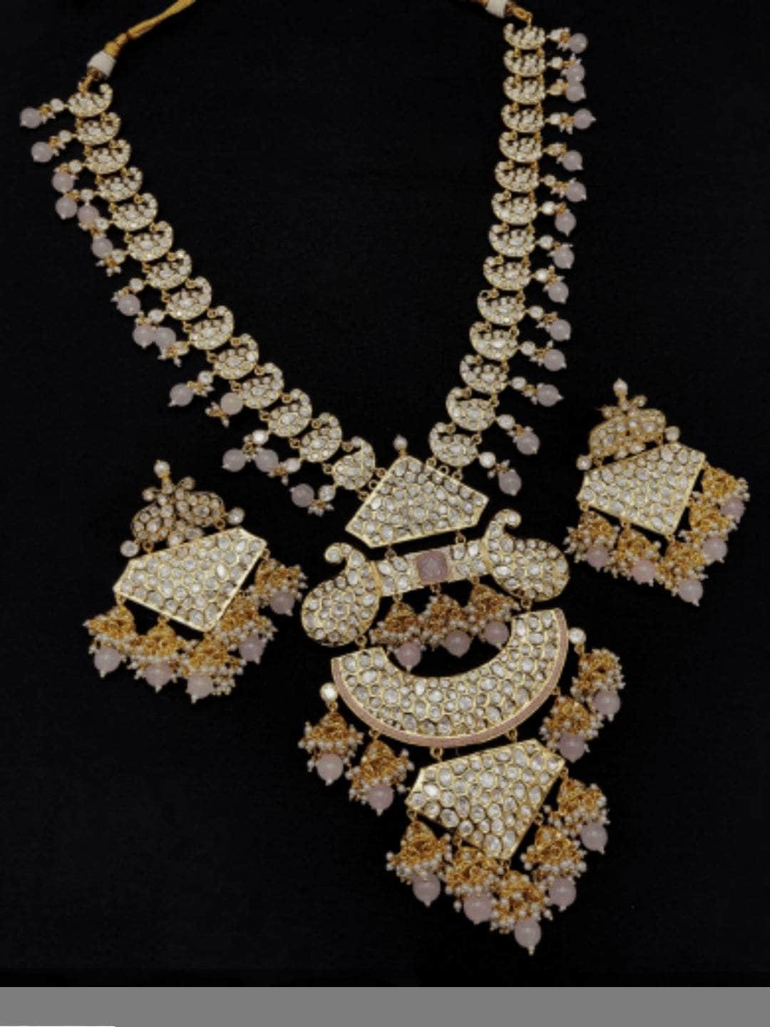 Ishhaara Ad Stone Long Necklace With Pearl Drops
