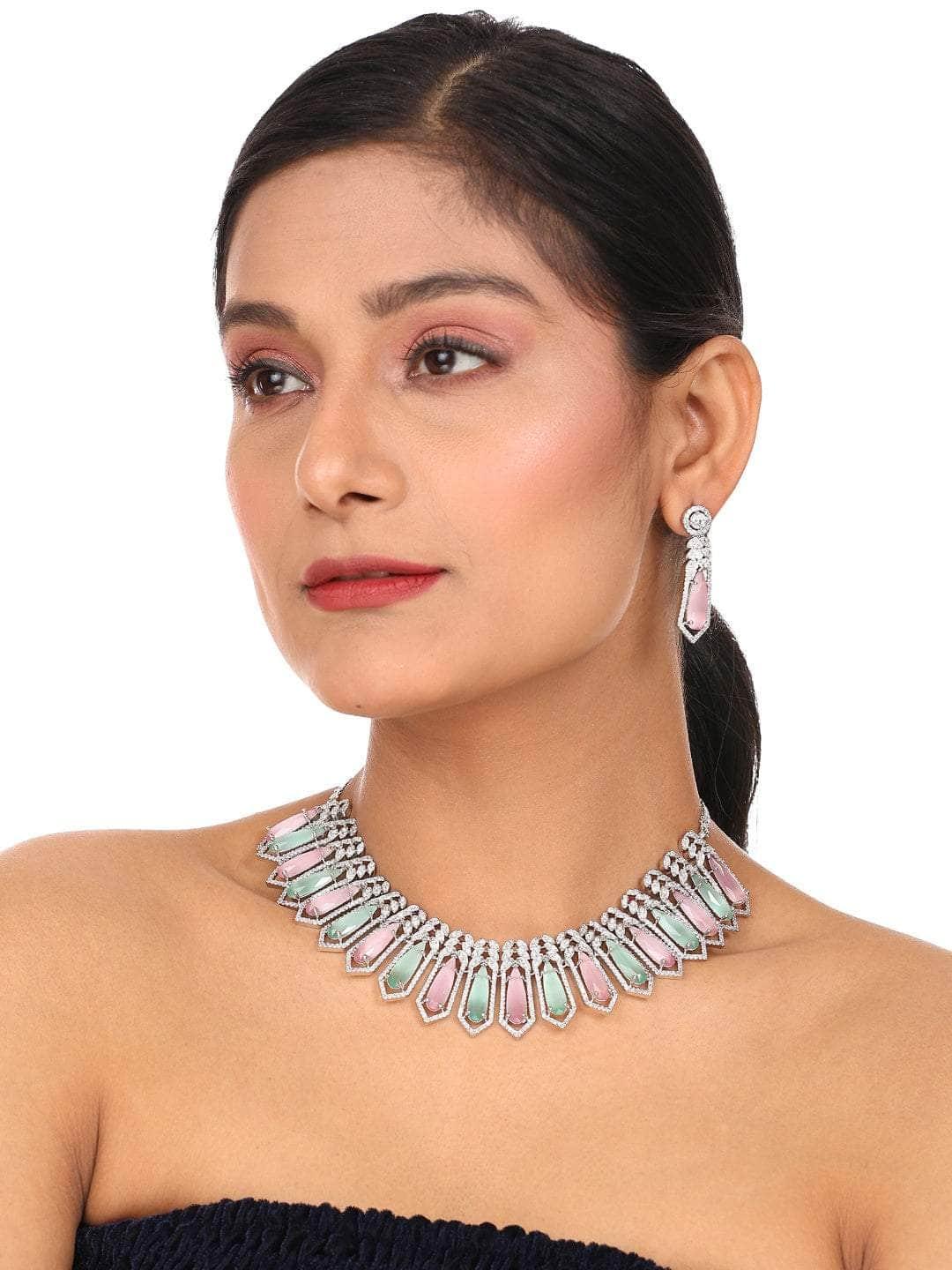 Ishhaara Aesthetic Ad Stone Necklace Set