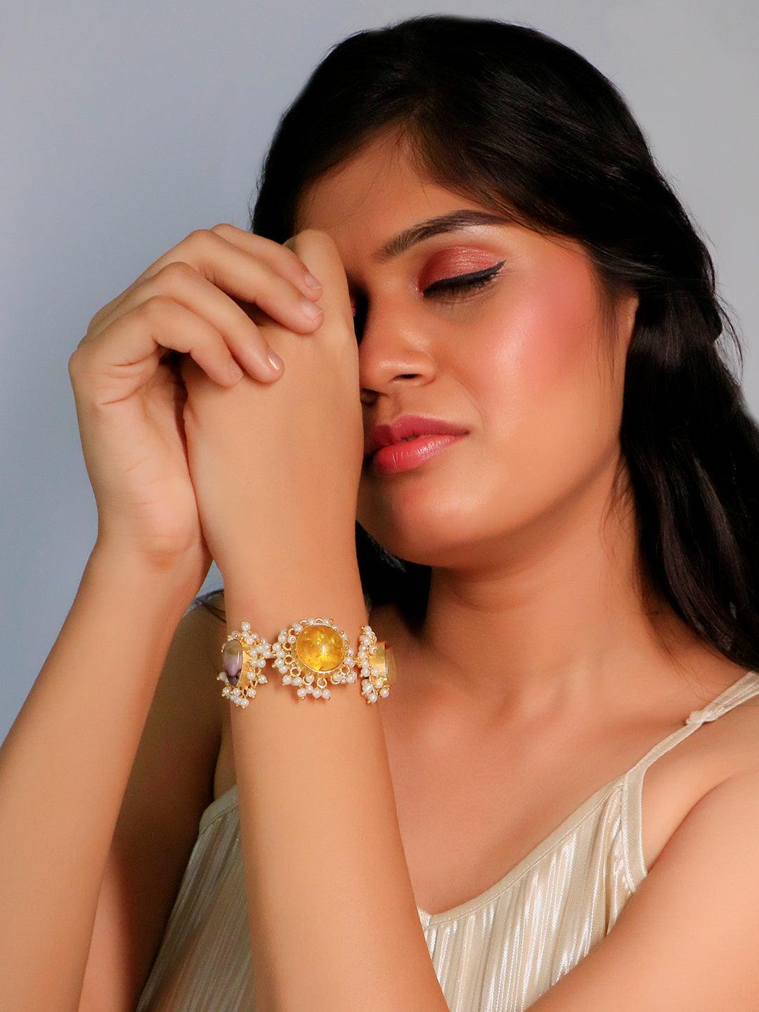 Ishhaara Amber Hand Cuff Yellow